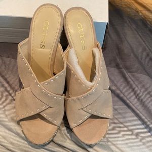 Tan/beige Suede upper wedge sandal